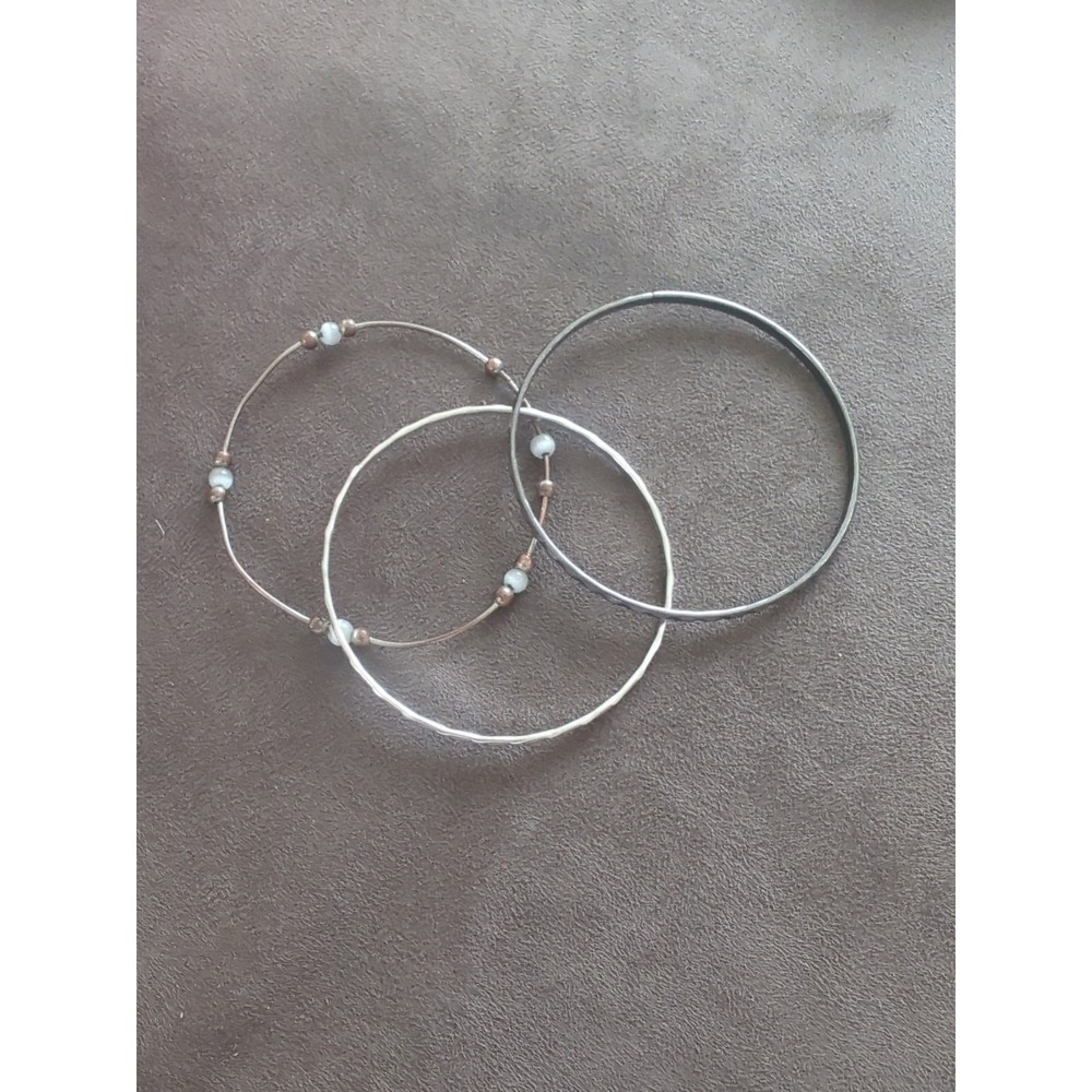 Set Of 3 Silver Tones Bracelets With White Stone‎ Charms